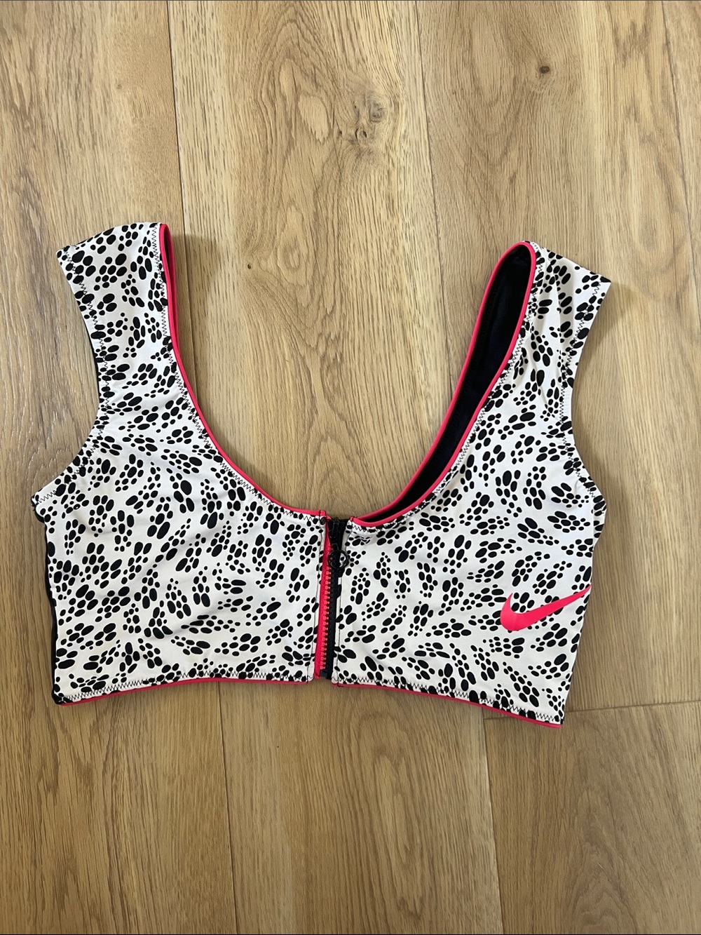 Nike Black & White Front-Zip Swim Top with Pink Accents
